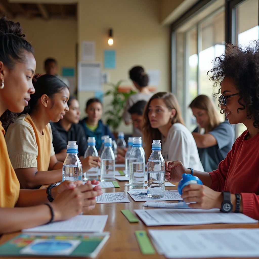 Workshop participants engaged in mindful hydration practice