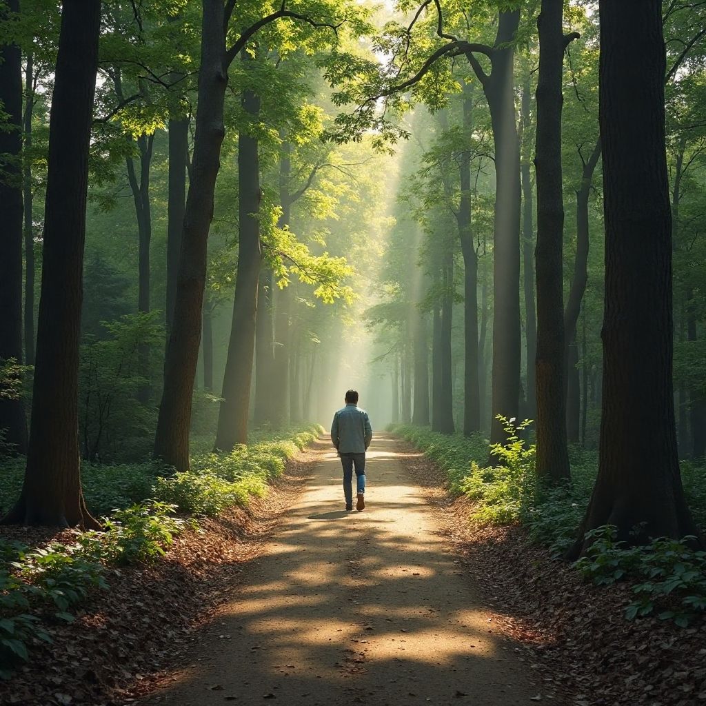 Person walking on a forest path